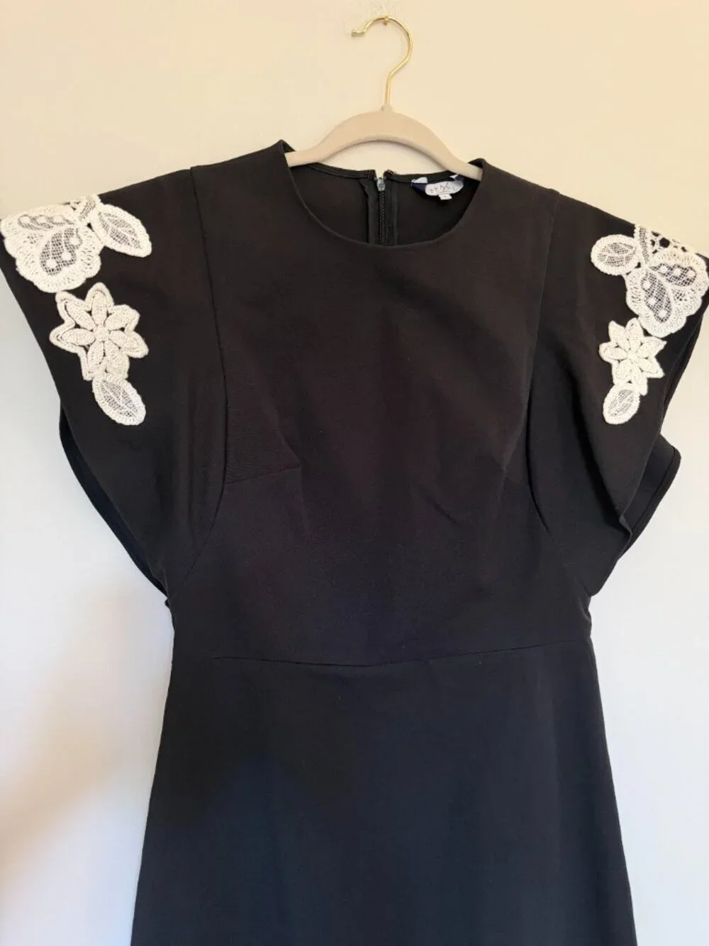 Pearl by Lela Rose Floral Lace Flutter Sleeve Dress Cocktail Old Money Black - 8